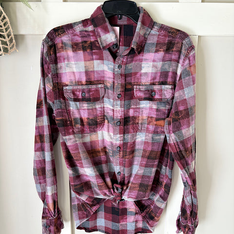 Hand Bleach Dyed Purple & Gray Flannel Relaxed Fit Soft & Warm