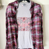 Boho Fall Blush & Bloom Pumpkin Graphic T-Shirt and Bleached Dyed Flannel Set