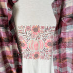 Boho Fall Blush & Bloom Pumpkin Graphic T-Shirt and Bleached Dyed Flannel Set