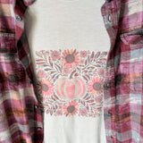 Boho Fall Blush & Bloom Pumpkin Graphic T-Shirt and Bleached Dyed Flannel Set