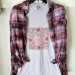 Boho Fall Blush & Bloom Pumpkin Graphic T-Shirt and Bleached Dyed Flannel Set