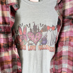 Peach Love Halloween Graphic T-Shirt and Bleached Dyed Flannel Set