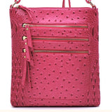 Triple Zip Ostrich Print Crossbody, Multiple Color Options
