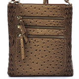 Triple Zip Ostrich Print Crossbody, Multiple Color Options