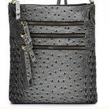 Triple Zip Ostrich Print Crossbody, Multiple Color Options