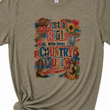 Girl Loves Country Music T-Shirt, Sage Green