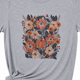 Fall Boho Floral and Pumpkin Graphic T-Shirt, Heather Gray