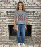 Fall Boho Floral and Pumpkin Graphic T-Shirt, Heather Gray
