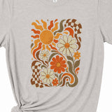 Boho Fall Floral Graphic T-Shirt, Light Gray