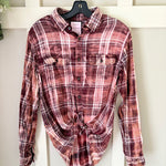 Peace Sign Hand Bleach Dyed Burgundy Flannel Relaxed Fit Soft & Warm