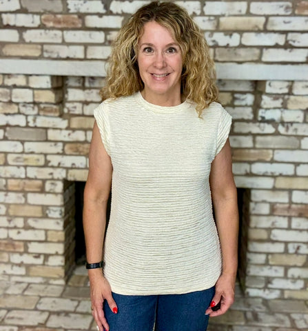 Ivory Textured Cap Sleeve Stretch Top