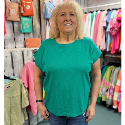 Kelly Green Soft Knit Dolman Short Sleeve Plus Size Top