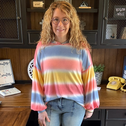 Multicolored Striped Lightweight Animal Print Accent Hoodie