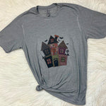 Patchwork Haunted House Graphic T-Shirt