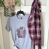 Patchwork Haunted House Graphic T-Shirt and Bleached Dyed Flannel Set