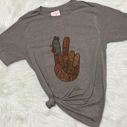 Patchwork Retro Peace Turkey Thanksgiving Graphic T-Shirt