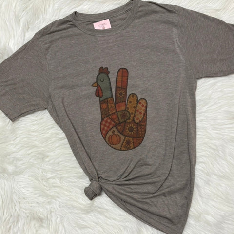 Patchwork Retro Peace Turkey Thanksgiving Graphic T-Shirt