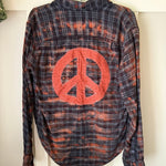 Peace Sign Hand Bleach Dyed Black/Rust Flannel Relaxed Fit Soft & Warm