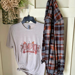Pumpkin Season Fall Graphic T-Shirt and Bleached Dyed Flannel Set