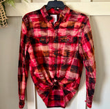 Hand Bleach Dyed Red & Black Check Flannel Relaxed Fit Soft & Warm