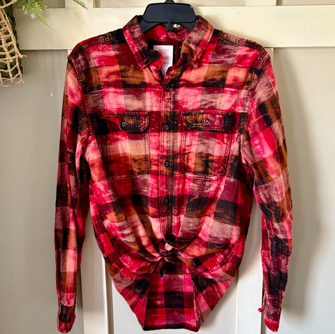 Hand Bleach Dyed Red & Black Check Flannel Relaxed Fit Soft & Warm MeAndMommysCloset Hand Bleach Dyed Red & Black Check Flannel Relaxed Fit Soft & Warm MeAndMommysCloset