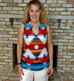 Southwest Aztec Keyhole Neckline Sleeveless Tank Top