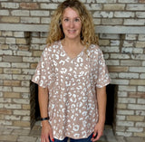 Taupe & White Leopard V-Neck Relaxed Fit Knit Top