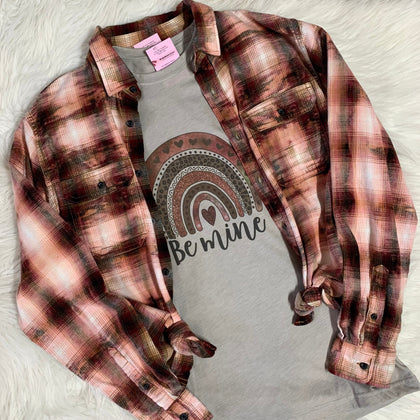 Valentine Be Mine Rainbow Graphic T-Shirt & Flannel Set