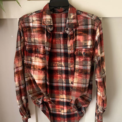 Bleached Orange & Brown Plaid Flannel