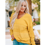 Mustard Yellow Lace Accent Waffle Knit Top