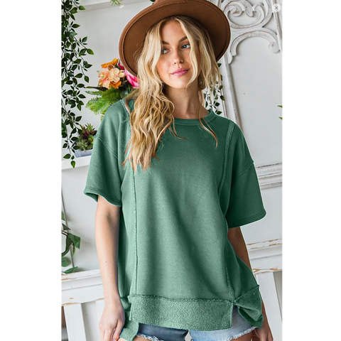 Olive Green Reverse Seam Knit Top