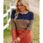 Rust Color Block Lace Accent Sleeve Top