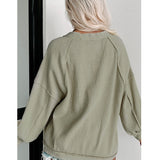 Sage Green V-Neck Button Front Waffle Knit Cardigan Top