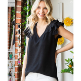 Black Double Ruffle Sleeve Blouse Top