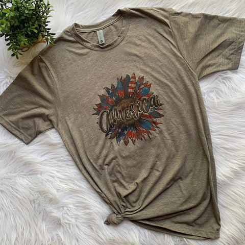 America Sunflower Graphic T-Shirt