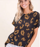 Black and Gold Animal Print Short Sleeve Top