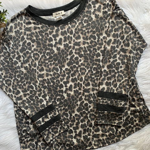 Charcoal Leopard Print Plus Size Top