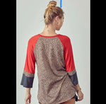 Leopard and Orange Raglan Style Plus Sized Top