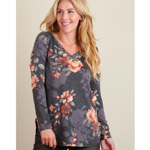 Gray Floral Print Tunic Top
