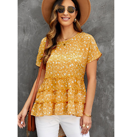 Orange and White Floral Tiered Top