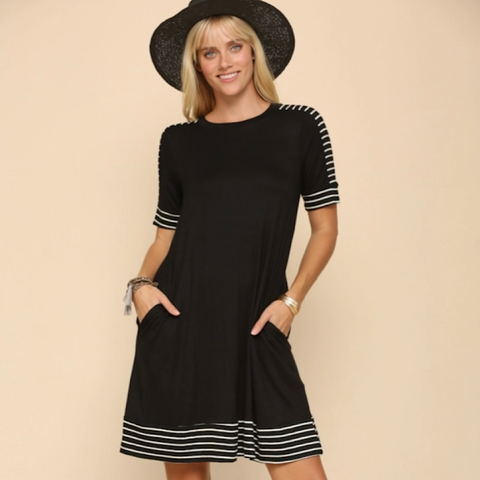 Black with Striped Accents Plus Size Dress