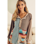 Aztec Color Block French Terry Top
