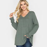 Olive Textured Knit V-Neck Plus Size Top