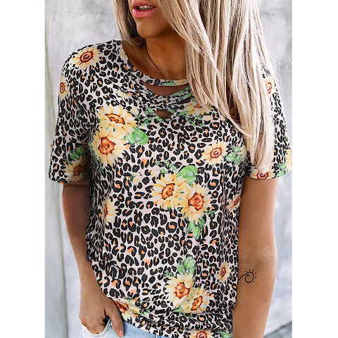 Leopard & Sunflower Print Top