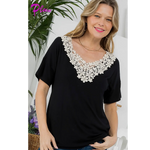 Black Crochet Lace Accent Plus Size Top