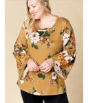 Mustard Floral Crochet Lace Accent Plus Size Top