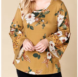 Mustard Floral Crochet Lace Accent Plus Size Top