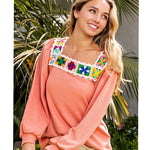 TerraCotta Granny Square Thermal Long Sleeve Top