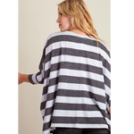 Charcoal & White Striped Dolman Sleeve Top