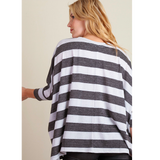 Charcoal & White Striped Dolman Sleeve Top